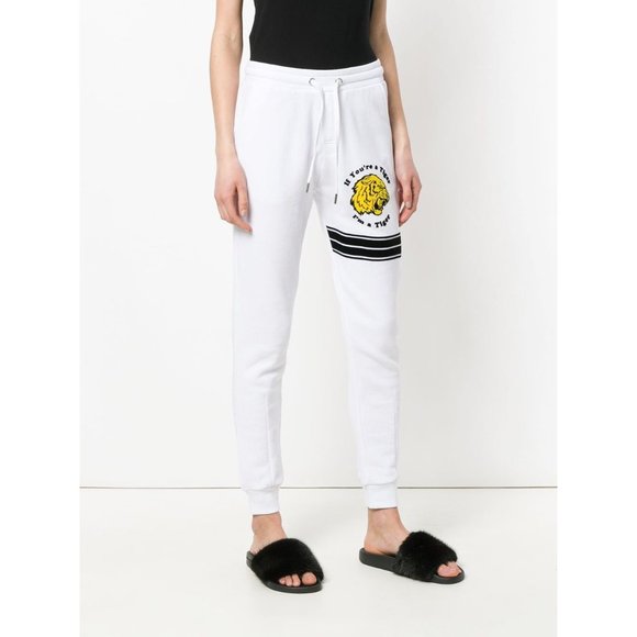 ZOE KARSSEN Tiger PATCH Track PANTS White PS181129 COTTON Blend ( S ) - Picture 2 of 3